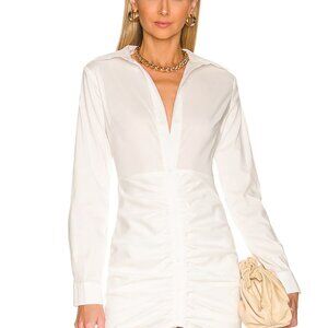 New with Tags! Revolve Superdown Share Colette Ruched Shirt White Mini Dress XS
